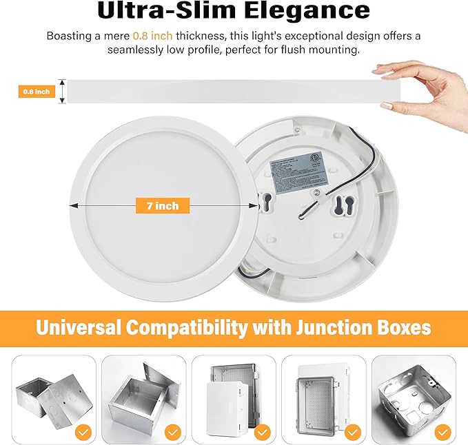 ETL 7 inch Small LED Flush Mount Ceiling Light Dimmable,Ultra Slim Round Flat Ceiling Lights 5CCT-2700K/3000K/3500K/4000K/5000K,Modern Ceiling Lamp for Closet,Kitchen,Bathroom 3 Pack(White)