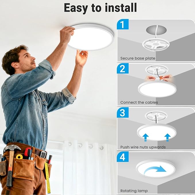 2 Pack LED Flush Mount Ceiling Light,7Inch 15W,3000K/3500K/4000K/5000K/6500K 5 Color Temperatures Ceiling Light Fixture for Kitchen Porch Hallway Bedroom Bathroom and Closet,White