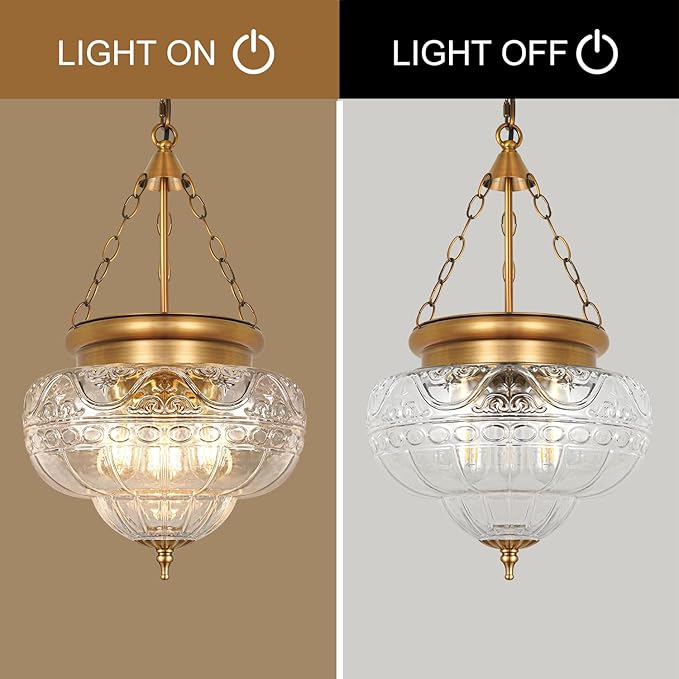 3-Light Brown Bronze Pendant Lights with 12In Floral Glass, Penant Lighting Fixtures with Adjustable Chain, Vintage Pendant Lights Kitchen Island, Hanging Light Fixtures for Dining Room, Entryway, E26
