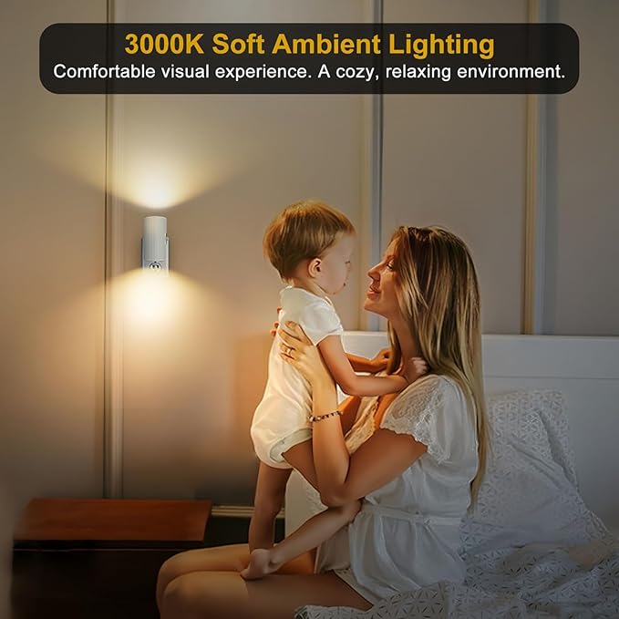 WSKVEZZA Night Light, Led Night Lights Plug into Wall, Sensor Dusk to Dawn, 0-100 LM Dimmable Night Lights, 3000K Soft White for Bathroom Bedroom Kitchen Toilet Hallway Stairway, 2 Pack