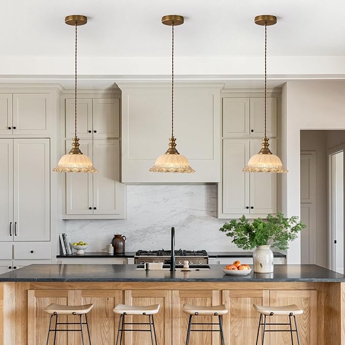 HDDFL Glass Pendant Lights Modern Pendant Lighting Fixtures Hanging Lamp for Kitchen Island Bedroom Dining Room Coffee Shop Hallway Brown and Brass