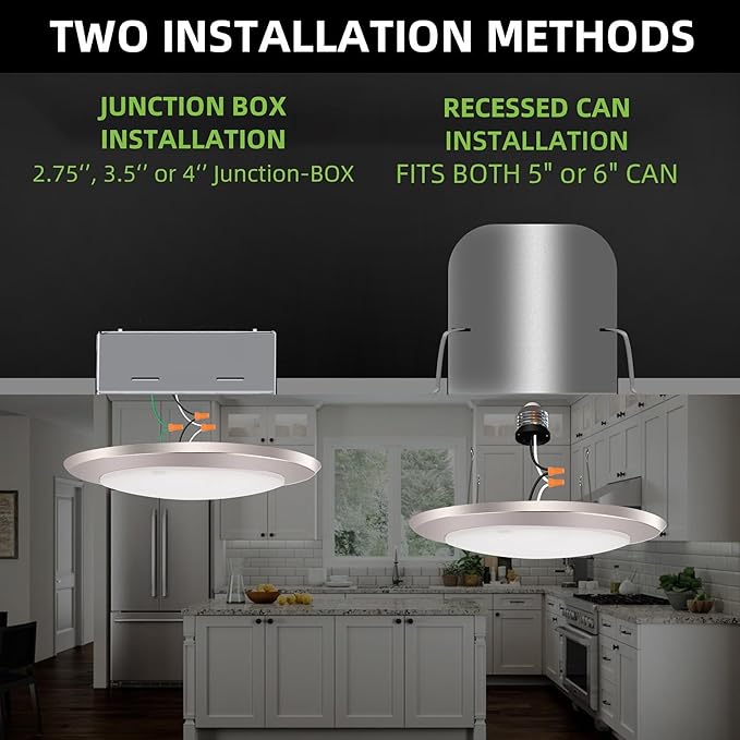 5/6 Inch Selectable CCT LED Disk Light Flush Mount, 3000K/4000K/5000K, Dimmable Recessed Retrofit Ceiling Light, CRI90, 1050lm, 15W, Installs Into Junction Box or Recessed Can, Brushed Nickel,12 Pack