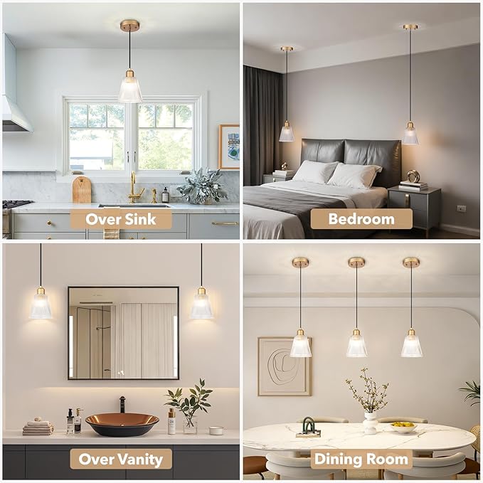 Pendant Light Kitchen Island, Modern Pendant Light Fixture with 5.8mm Thick Glass Shade, Adjustable Gold Hanging Light Fixture for Kitchen Sink, Dining Room, Entryway, 1 Pack