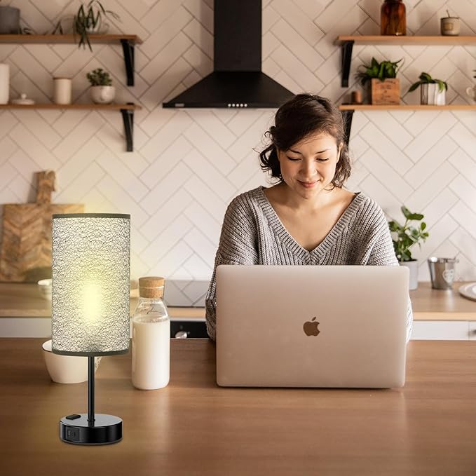 YIDPU Table Lamp for Bedroom with Touch Control,Bedside Lamp with USB C+A Charging Ports& AC Outlets, Adjustable 3color LED Light for Home Decor/Nightstand/Bedroom/Office,Included Bulb