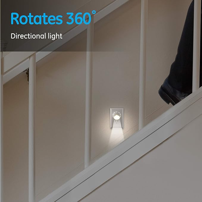 GE Rotating Plug in Night Light, Home Decor, Apartment Essentials, LED Lights for Bedroom, Ambient Lighting, Dusk to Dawn Sensor, Nightlight, Bathroom, Dorm Room, 1 Pack 50310