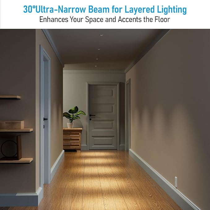 TORCHSTAR 3 Inch 5CCT LED Pinhole Recessed Lights with J-Box, 30° Ultra-Narrow Recessed Ceiling Spotlight for Layered Lighting, IC Rated, Dimmable, Anti-Glare, CRI 90, 2700-5000K, ETL, FCC, Pack of 2