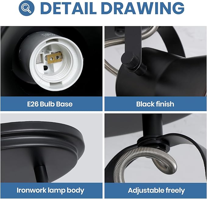 SEEBLEN Black Kitchen Lighting Fixtures Ceiling, 2-Light Adjustable Track Light, Flush Mount Directional Ceiling Light for Hallway, Dining Room, Bathroom