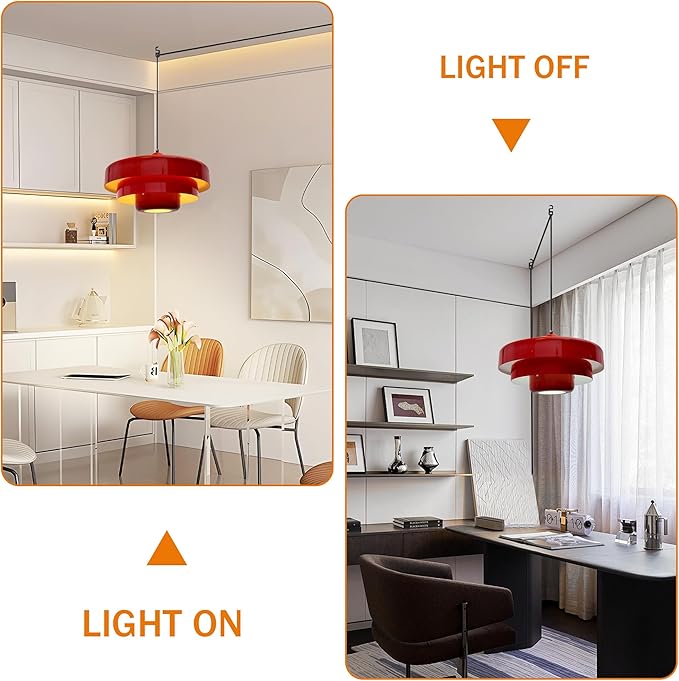 Hanging Lamp Plug in Red Pendant Light Fixtures Mid Century Modern Pendant Lamp Nordic Style Pendant Lighting Metal Shade for Living Room Dining Room Bedroom Kitchen Island