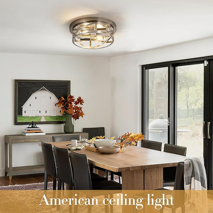 2 Pack Close to Ceiling Lights, Modern Brushed Nickle Flush Mount Ceiling Light Fixture, 11 Inch Modern E26 Base Metal Cage Indoor Kitchen Ceiling Lights for House Hallway Bedroom Living Room