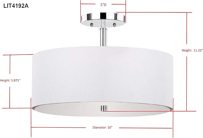 SAFAVIEH Lighting Collection Clara Chrome 16-inch Diameter Semi Flush Mount Ceiling Light Fixture (LED Bulbs Included)