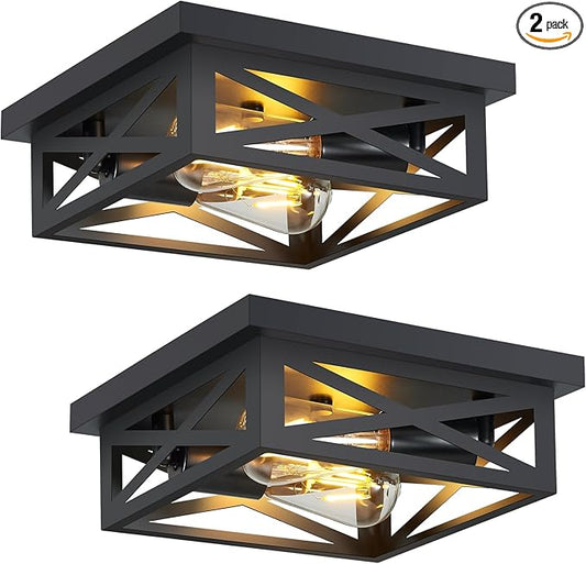 ZHU YAN 2-Pack Farmhouse Flush Mount Ceiling Light,2-Light Ceiling Light Fixture,Rustic Ceiling Mount Lighting for Kitchen,Hallway,Entryway,Farmhouse Home E26 Base