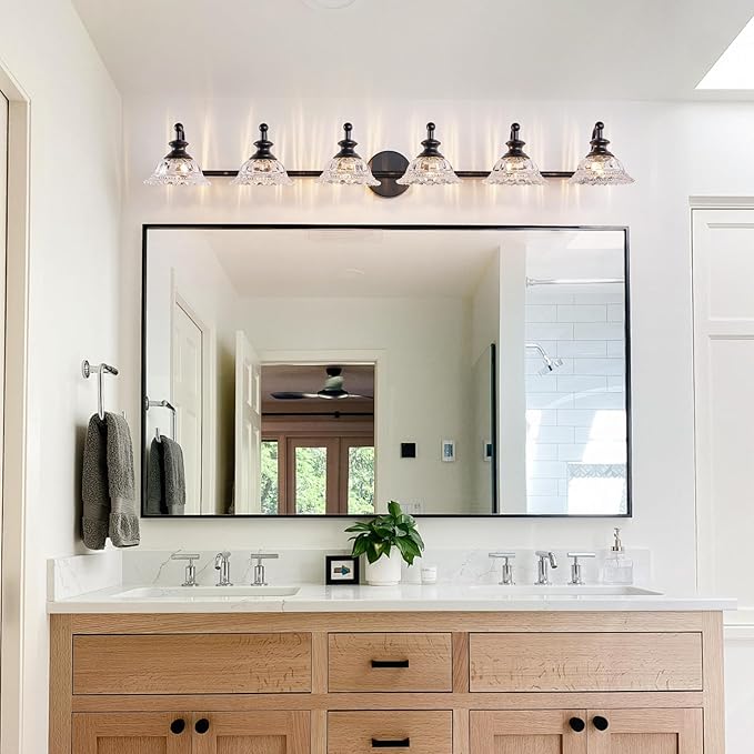 XIEDUN 45" Bathroom Light 6 Light Black Vanity Light Farmhouse Vanity Lights Vanity Lighting Fixtures (Exclude G9 Bulb)