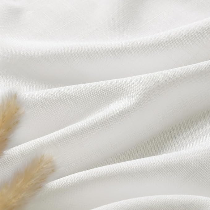 Linen Off White Curtains 132 inch Extra Long for Living Room Back Tab Light Filtering Semi Sheer Drapes Modern Farmhouse Coastal Decor Cotton Textured Curtain for Floor to Ceiling Window 11 FT