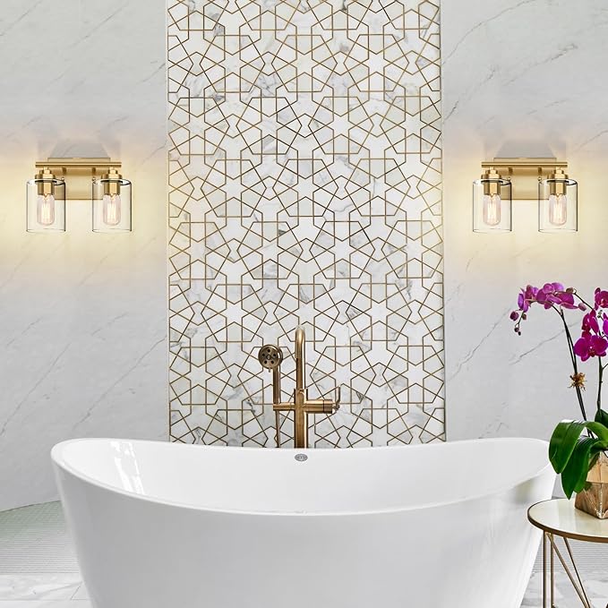 SKEJAO Bathroom Vanity Light Over Mirror,Bathroom Light Fixture Wall Sconce Lighting for Bedroom,Living Room (Gold, 2-Light)