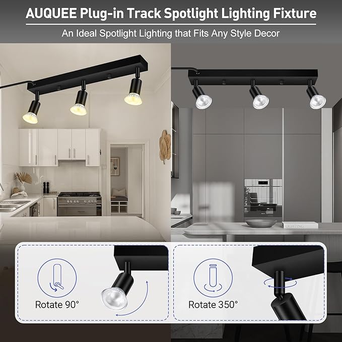 Plug in Track Lighting, 16" LED Track Light Fixtures Ceiling, Black 3 Way GU10 Wall Spotlight, Rotatable Track Head, Plug in Ceiling Light Kitchen Hallway Living Room,15 Foot Power Cord(NO Bulb)