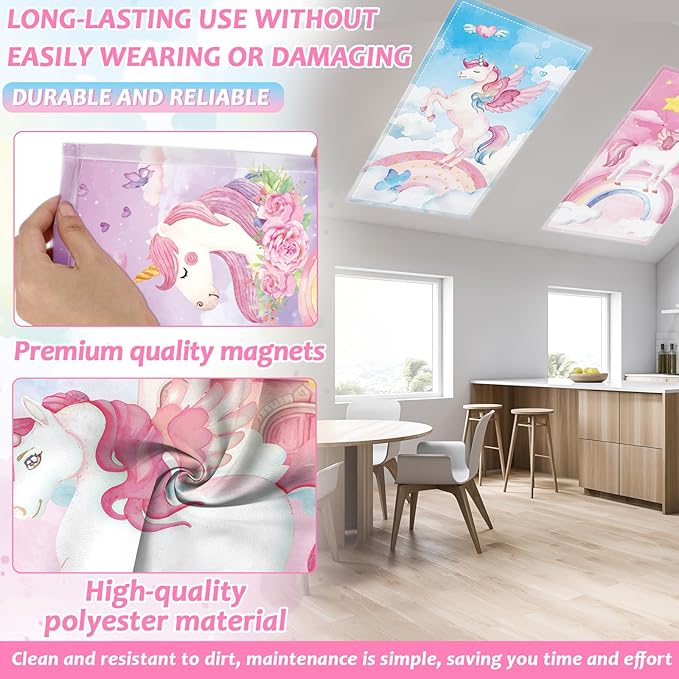 8PCS Colorful Unicorn Fluorescent Light Covers for Classroom Ceiling Light 4x2ft Back to School Magnetic Lights Covers Filter Easy Install for School Office Hospitals Ceiling Supplies (Unicorn)