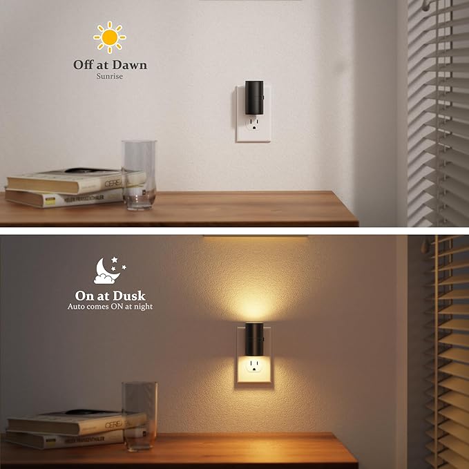 JandCase LED Night Light Plug in, Rotating Night Lights Plug into Wall [4 Pack], Dusk to Dawn Sensor, 2 Level Brightness Adjustable Nightlight, Warm White 3000K, for Bathroom Bedroom Hallway Stairs