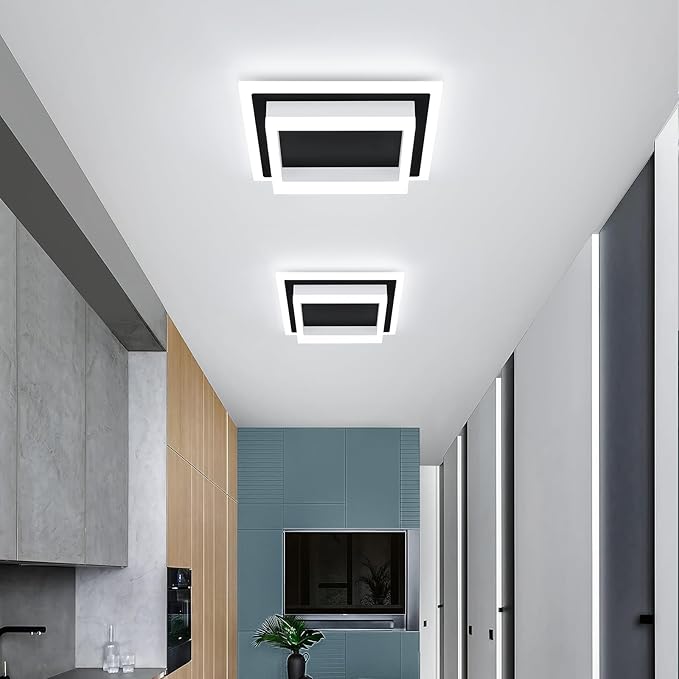 32W Modern LED Ceiling Light, Small Flush Mount Light Fixture, Kitchen Ceiling Lighting Fixtures 6000K, Square Hallway Lighting Fixtures for Living Room Bedroom Bathroom 2 Pack