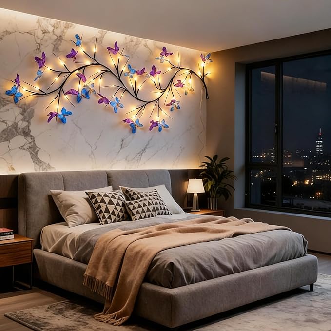 Willow Vine Light with Butterfly 48LED 5.9FT Enchanted Wall Decoration Vine Lights 8 Light Modes for Indoor Home Wall Decoration(Warm White)