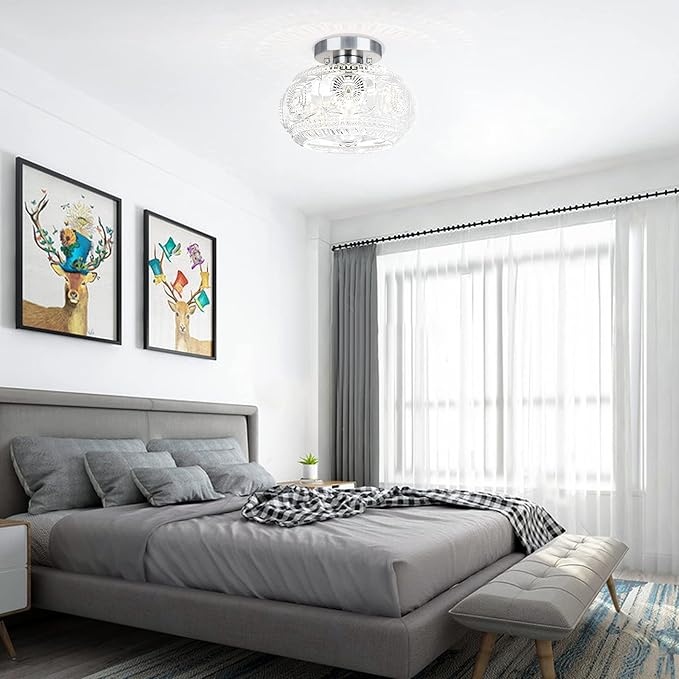 Brushed Nickel Semi Flush Mount Ceiling Light, Glass Shade Modern Ceiling Light Fixture, Lighting for Hallway Bedroom Entryway Kitchen Porch