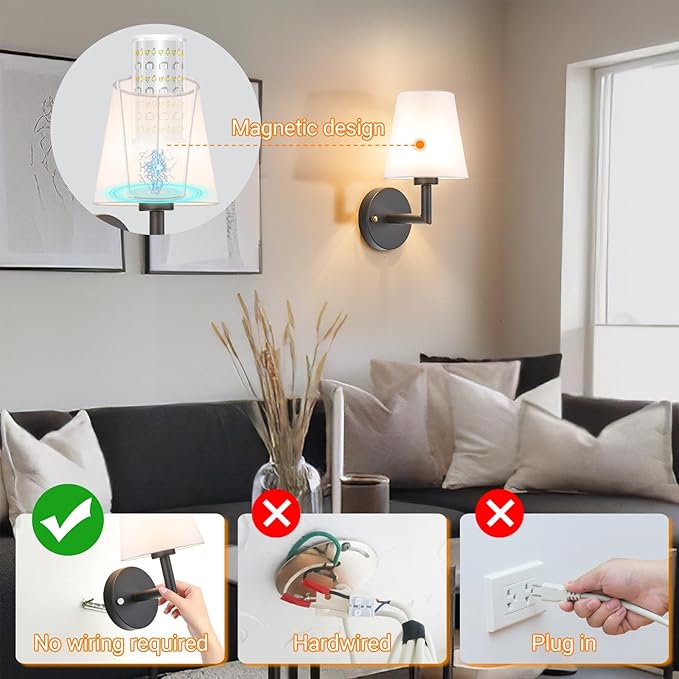 Nekhung Battery Operated Wall Sconces Set of 2, Wireless Wall Light with 10000mAh RGB Dimmable Magnetic Bulb, Rechargeable Wall Sconce with Remote Control for Bedroom Living Room