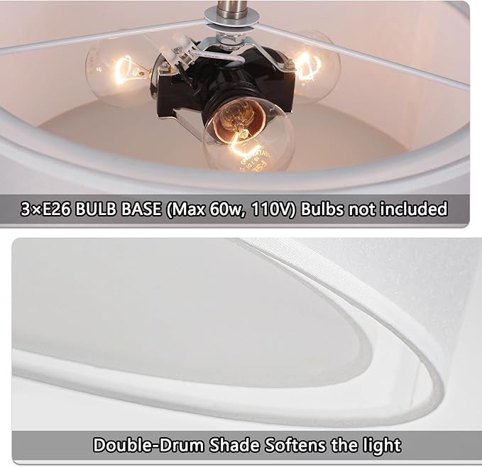 Luupyia 3-Light Fabric Drum Ceiling Lighting with Double Fabric Shade, 12.59 Inches Simple Modern Semi Flush Mount Ceiling Pendant Light Fixture Modern Chandelier for Bedroom, Hallway, Foyer E26 60W