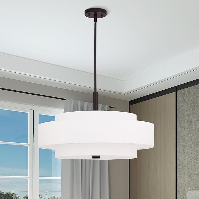 Livex Lighting Fabric Shade 50875-07 Meridian 5 Light Bronze Pendant