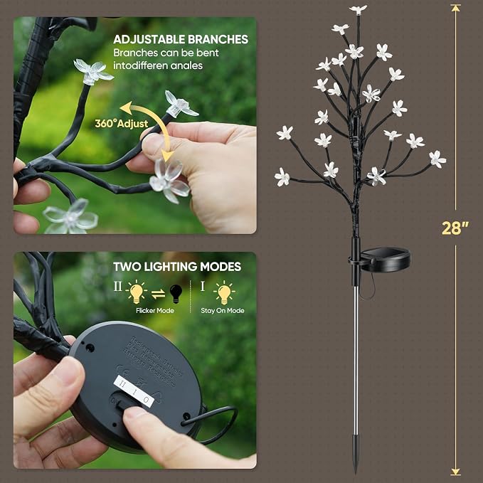 Solar Garden Lights Outdoor Waterproof,Garden Decor Solar Flowers For Outside Decorative,4Pack 2Modes Solar Powered Fairy Outdoor Decorations for Yard Patio Pathway, Gardening Gifts Mothers Day