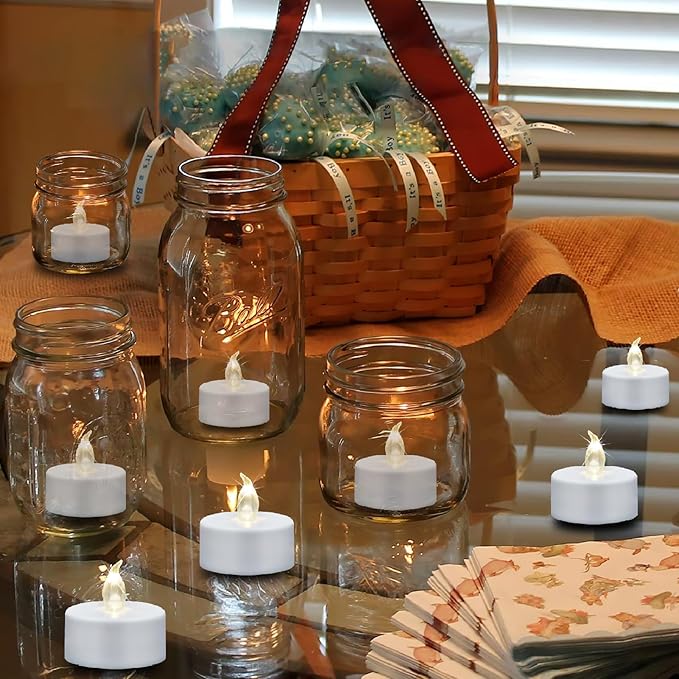 Flameless Tea Lights Candles, 24Pack Battery Operated LED Flickering Electric Candle, Realistic Votive Fake Tealight, Long Lasting 200+Hours Warm White Lamp,for Wedding Party Home Decoration