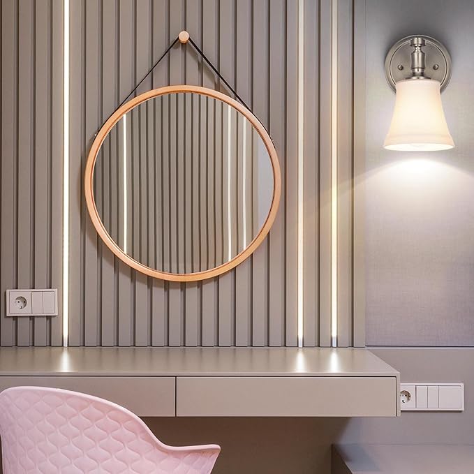 Wall Sconces, Traditional Brushed Nickel 1 Light Sconce, Wall Light with Opal Glass Shade for Bedroom Bathroom Living Room & Hallway Vanity Lighting Fixture