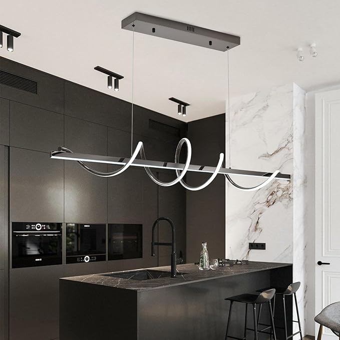 47.24" Modern Led Pendant Light for Kitchen Island Lighting,Electroplated Black Modern Chandelier for Dining Room over Table Dimmable Led Ceiling Pendant Lights Creative Snake-Shaped Twist Design