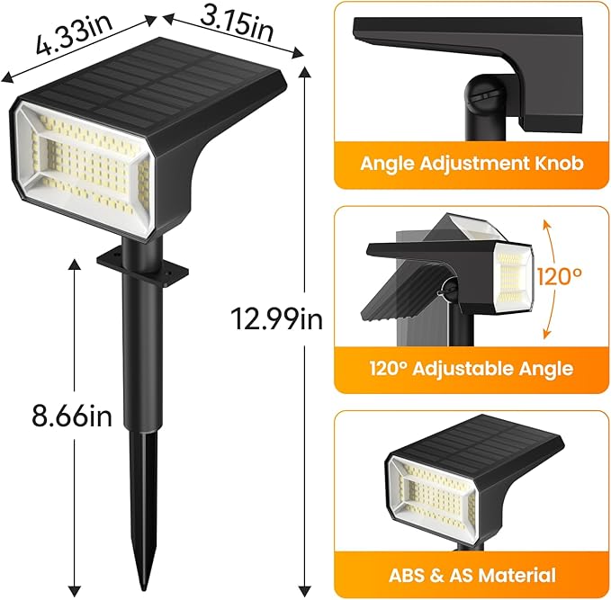 Fabrito 8 Pack Solar Spot Lights Outdoor Waterproof IP67, [108 LEDs, 4 Modes] Dusk to Dawn Spotlights with 1500mAh Battery for All Night, Landscape Lights for Tree, Yard, Pool, Pathway, Cool White