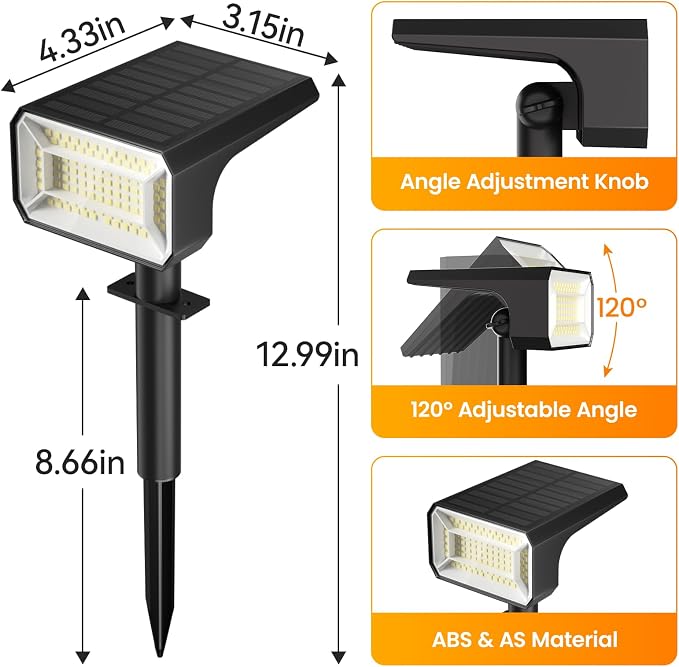 Fabrito 10 Pack Solar Spot Lights Outdoor Waterproof IP67, [108 LEDs, 4 Modes] Dusk to Dawn Spotlights with 1500mAh Battery for All Night, Landscape Lights for Tree, Yard, Pool, Pathway, Cool White