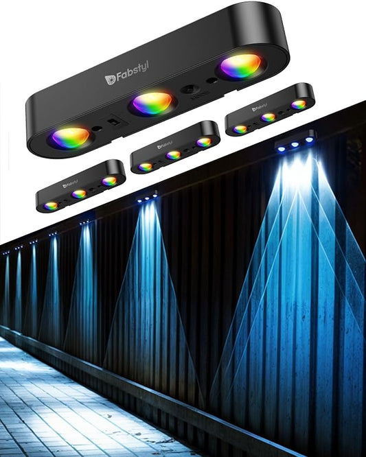 Solar Fence Lights, 4 Pack Outdoor Solar Powered Fence Light with Sync Group Control & 10 Light Modes, Waterproof IP65 Solar Wall Lights for Deck, Patio, Backyard, Wall, Pool, Step