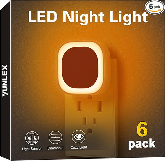YUNLEX 4 Pack Amber Night Light, Dusk to Dawn Sensor, Warm Glare-Free Reflected Glow, 3-Level Dimmer, Auto On/Off, Plug-in LED Nightlight for Bedroom, Kids, Bathroom, Sleep, Baby Nursery, Toddler
