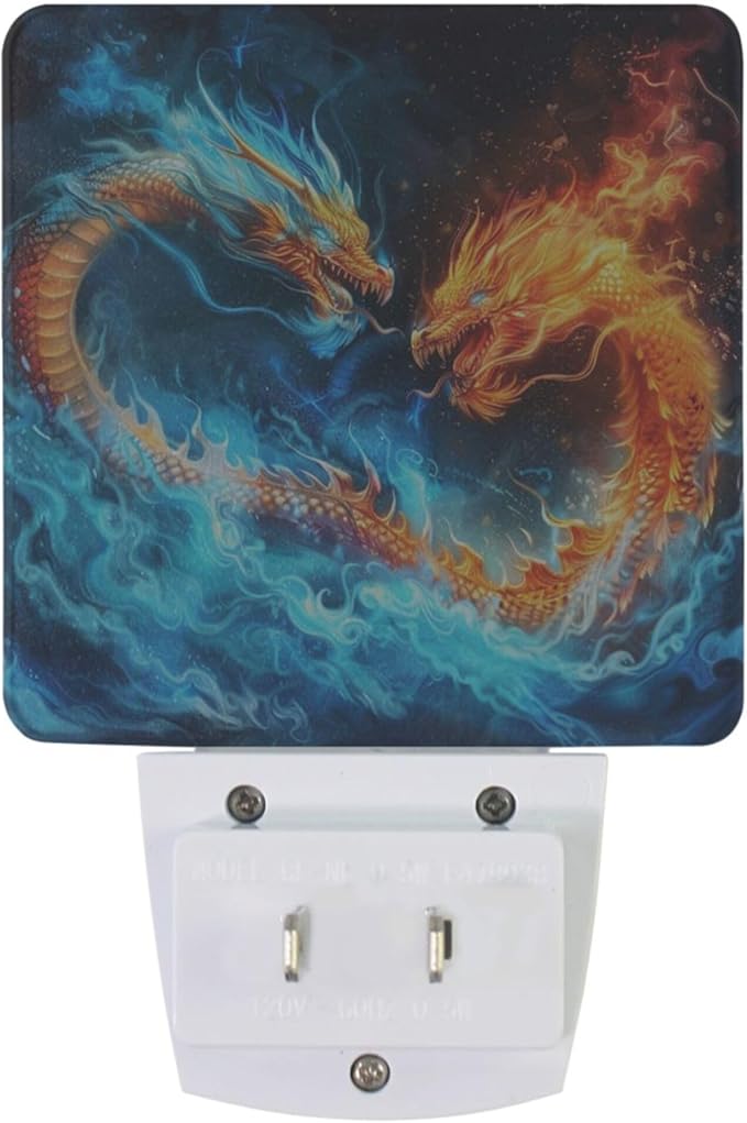 Wamika Monster Dragon LED Sensor Night Light Set of 2 Fire Ice Dinosaur Table Desk Lamps with Adjustable Brightness Eye-Caring for Home Bedroom Office Parlour