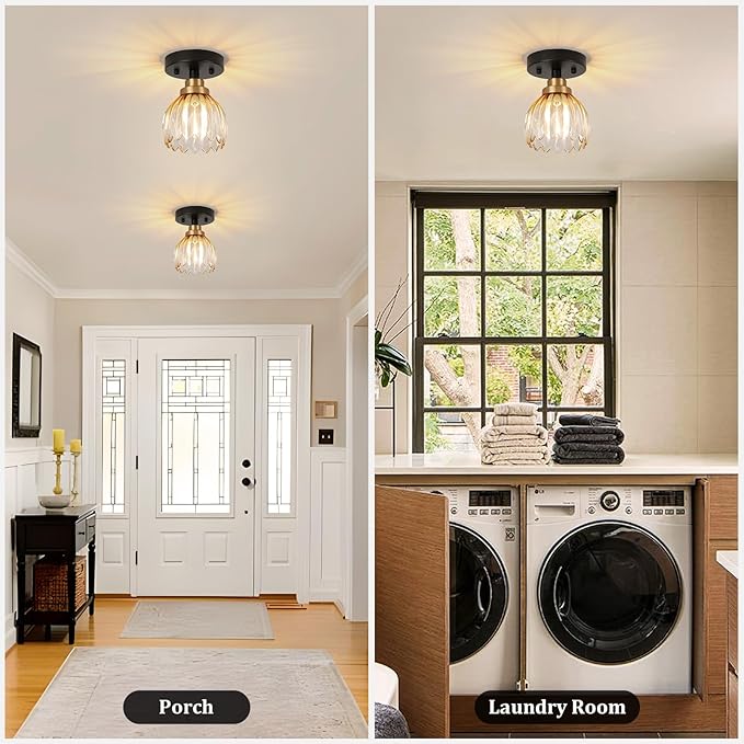 TALOYA Semi Flush Mount Ceiling Light, Close to Ceiling Light Fixtures with Amber Tulip Glass Shades Modern Farmhouse Lighting Fixtures for Hallway Corridor Kitchen Bathroom Bedroom Passway