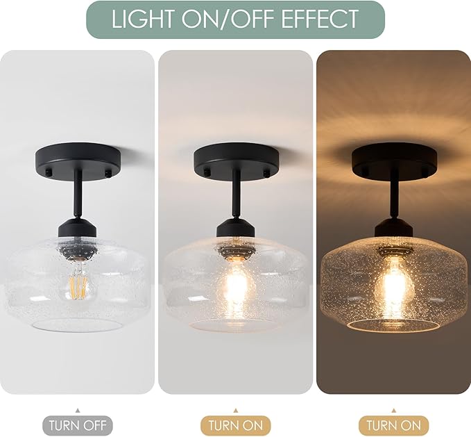 TeHenoo Sloped Ceiling Light with Clear Seeded Glass Shade, Adjustable for Kitchen,Hallway,Living Room
