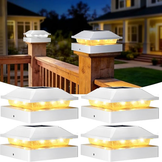 Peasur 4x4 Post Solar Lights 4 Pack, 2 Modes 16 LED Solar Post Cap Light Waterproof, Deck Fence Post Solar Lights Powered Outdoor, Fit 4x4 Wood/Vinyl Posts for Porch Patio
