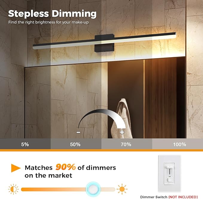LED Modern Bathroom Vanity Light Fixtures 30W Dimmable 5CCT Vanity Light Bar Over Mirror Matte Black Wall Light for Bathroom 39.4 inch Long 110V AC ETL Certificated