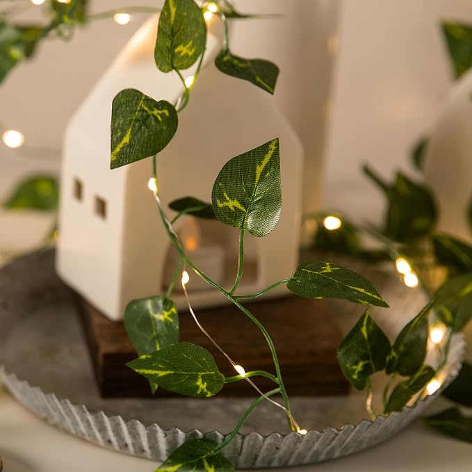 Vine with Fairy Lights, 33ft 100 LEDs Vine Lights Pothos Battery Operated Indoor String Lights, Artifical Garland Leaf Fairy Light Wall Wedding Garden Dorm Bedroom Decor