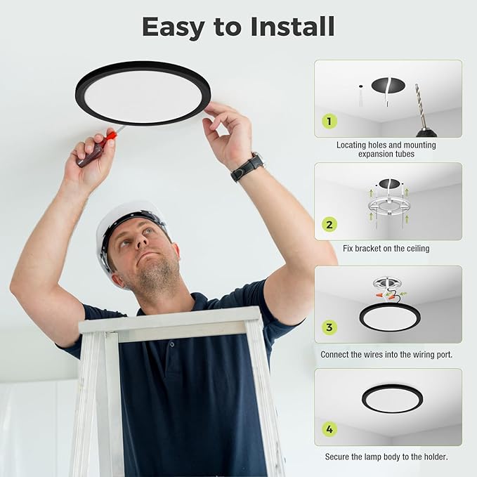 hepside 1Pack LED Flush Mount Ceiling Light Fixture, 9Inch 18W, Dimmable&3000K/3500K/4000K/5000K/6500K Adjustable Low Profile Ceiling Lights, Round Flat Ceiling Light for Closet,Kitchen,Hallway-Black