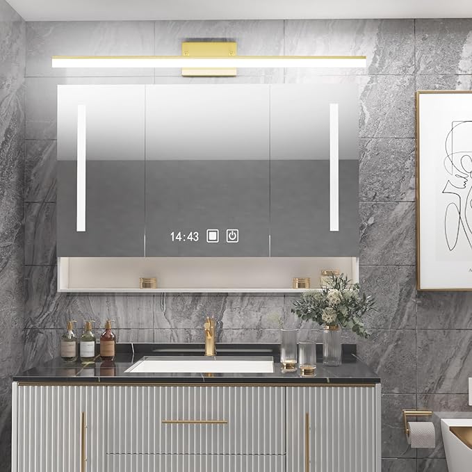 Aipsun Brushed Brass Vanity Light Fixtures 40inch Modern LED Bathroom Fixtures Gold Vanity Lighing for Bathroom Wall Light Fixtures 5500K