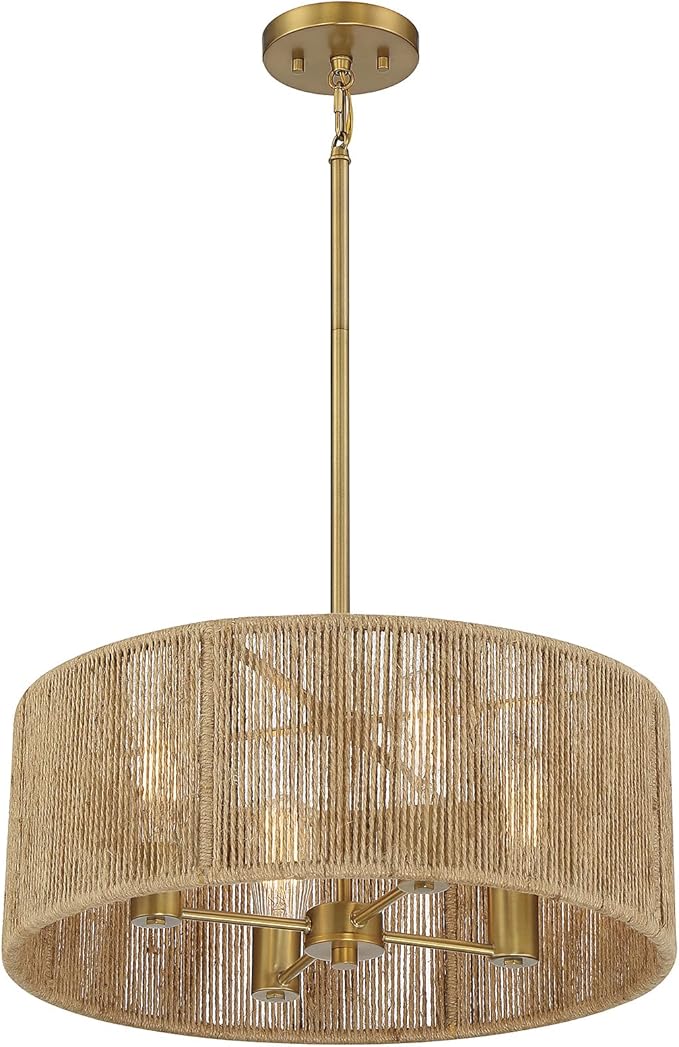 Savoy House 7-1739-4-320 Ashe Bohemian/Eclectic Rope Drum Pendant, 4-Light 240 Total Watts, 8" H x 20" W, Warm Brass