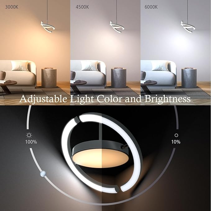 FIMEI LED Saturn Pendant Lights, 3000-6000K Dimmable Adjustable Hanging Chandelier Saturn Ring Design for Dining Room Kitchen Island Entryway Bedroom Foyer Black (Gray, 2)