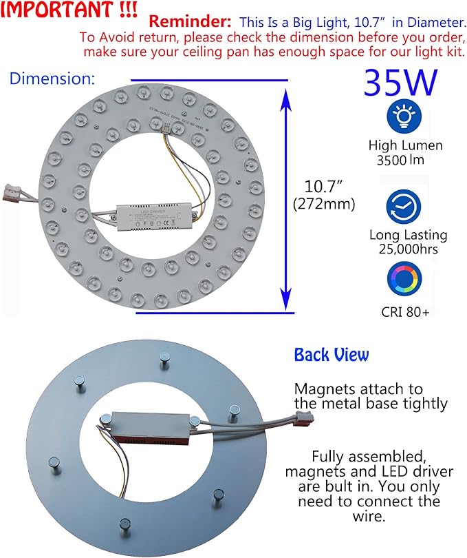 35W 3 CCT LED Light Kit Replacement, LED Panel for Ceiling Flush Mount Ceiling Fan Lights,Retrofit LED Engine Upgrade PCB Board 3500K-4500K-6000K