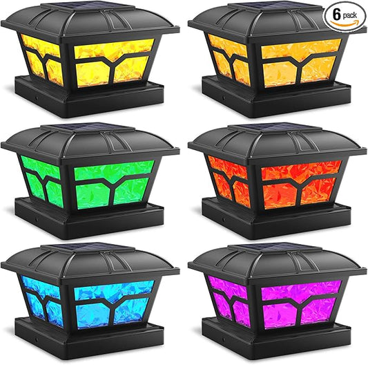 SIEDiNLAR Solar Post Cap Lights Outdoor 2 Color Modes for 4x4 5x5 6x6 Wooden Vinyl Posts Fence Deck Patio Decoration RGB Color Changing/Warm White Lighting Black (6 Pack)
