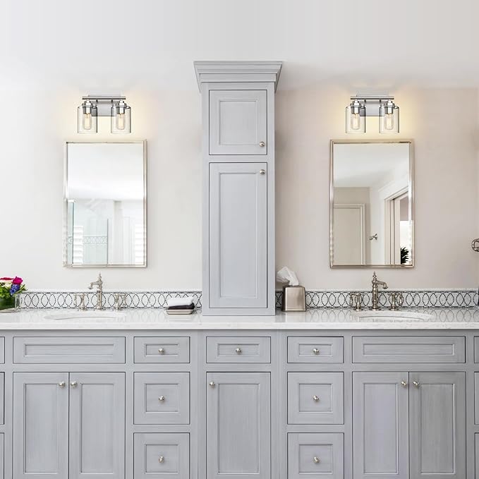 SKEJAO Bathroom Vanity Light Over Mirror,Vanity Light for Bathroom,Bathroom Light Fixture Wall Sconce Lighting for Bedroom,Living Room (Nickel, 2-Light)