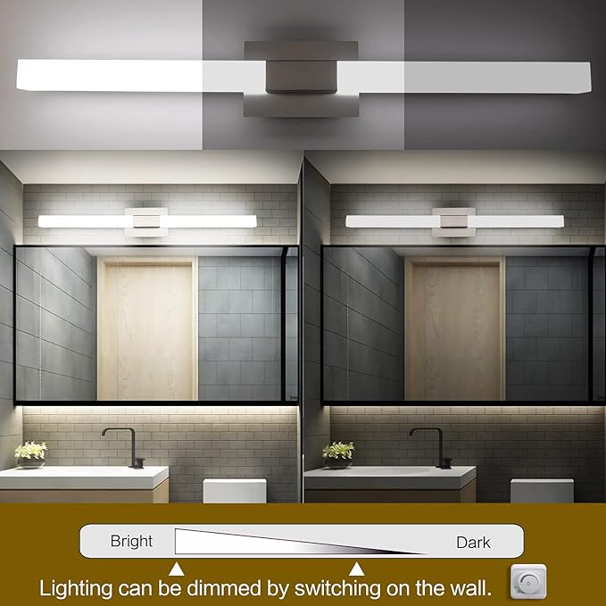 ZUZITO Bathroom Vanity Lighting fixtures 39.4" LED Satin Nickel Steel Frosted White Acrylic Shade Cool White Light 6000K for Bathroom