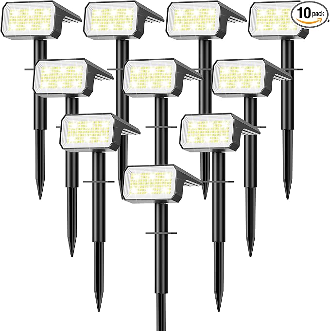 Solar Spot Lights Outdoor, [10 pack/118 LED] 4 Modes Auto On/Off Solar Landscape Spotlights, Ip67 Waterproof Solor Powered Pathway Lights for Outside Yard Garden Walkway Tree Patio (Cool White)